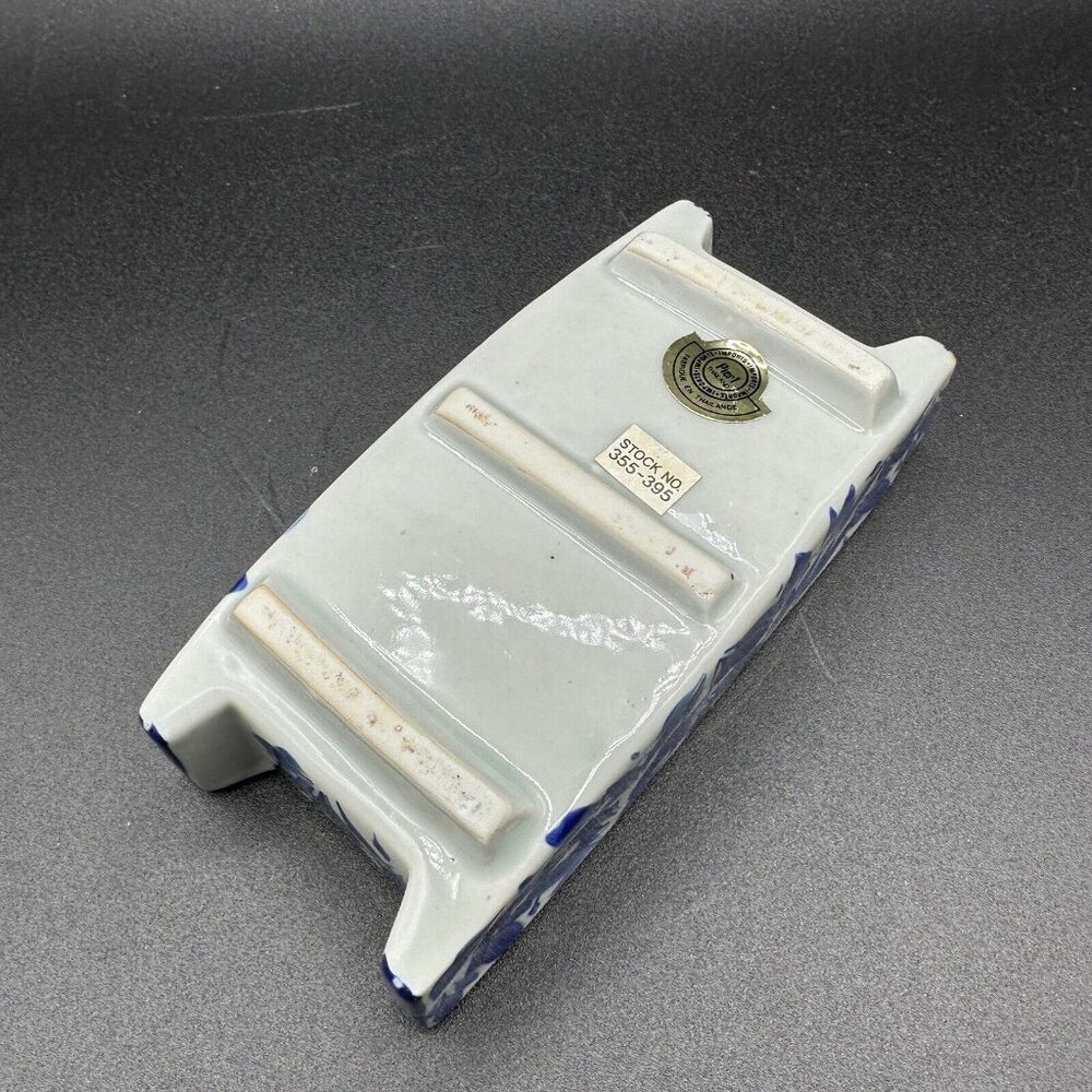 Vintage Blue White Floral Ceramic Ashtray Chinoiserie Pier 1 Thailand 6" - Picture 3 of 7